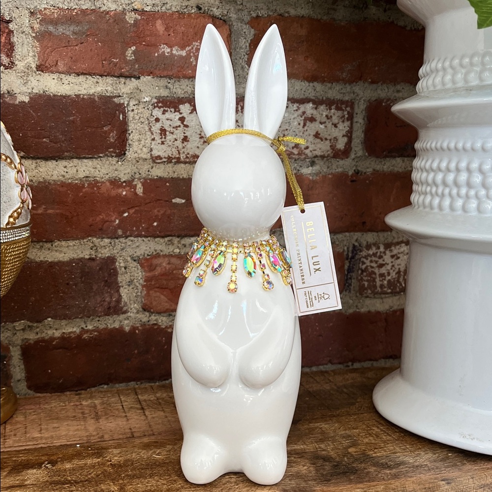 White  resin Bunny with Jewel Collar by Bella Lux